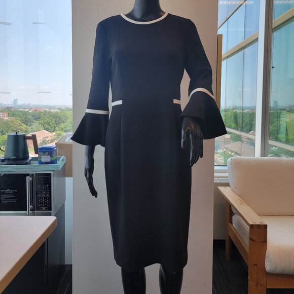 Calvin Klein Womens Bell Sleeve Dress with Contrast Piping - Picture 2 of 6